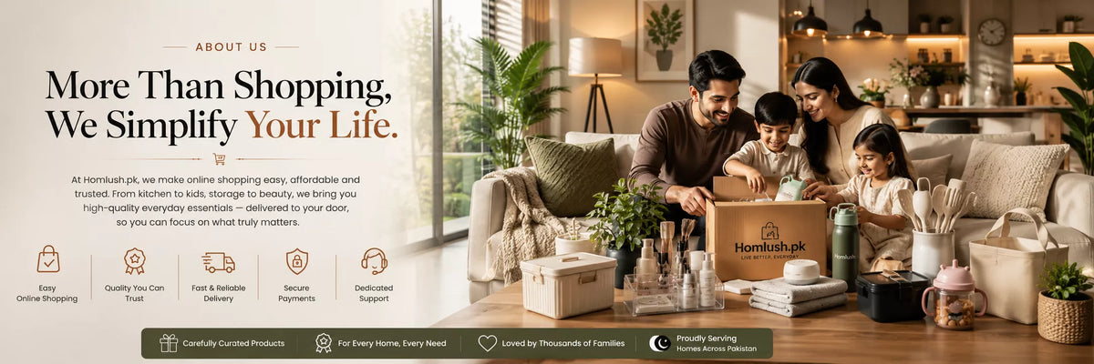 About Homlush showcasing our mission, premium home essentials, lifestyle products, trusted quality, and commitment to customer satisfaction