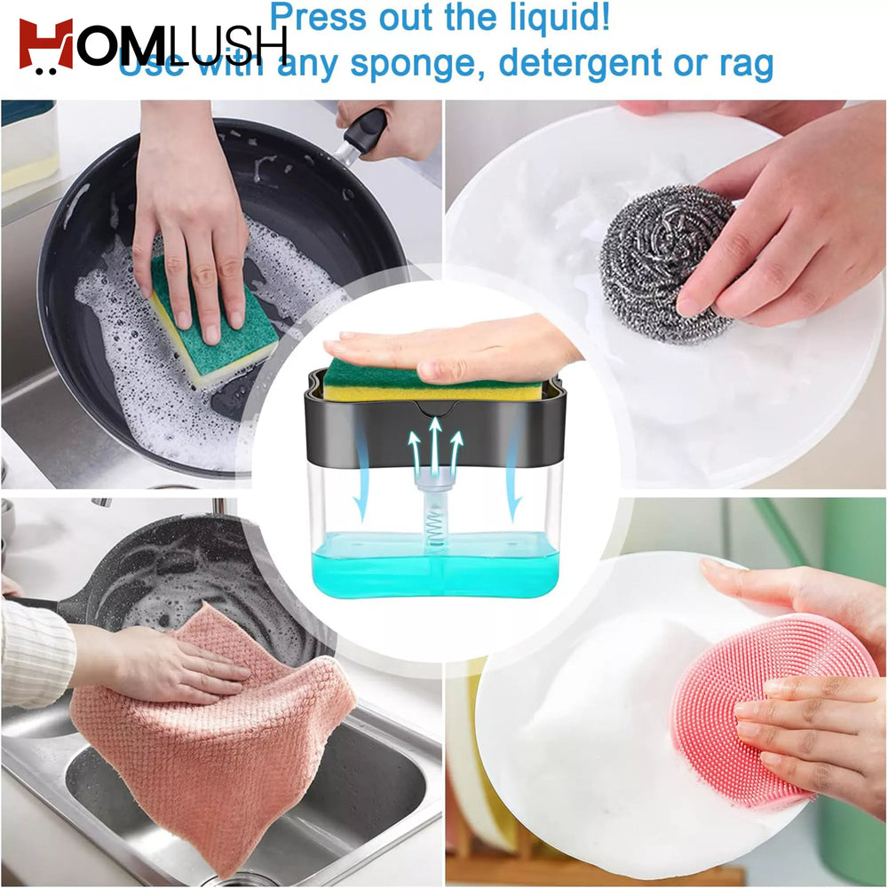 2 in 1 Dish Soap Pump Dispenser with Sponge Holder