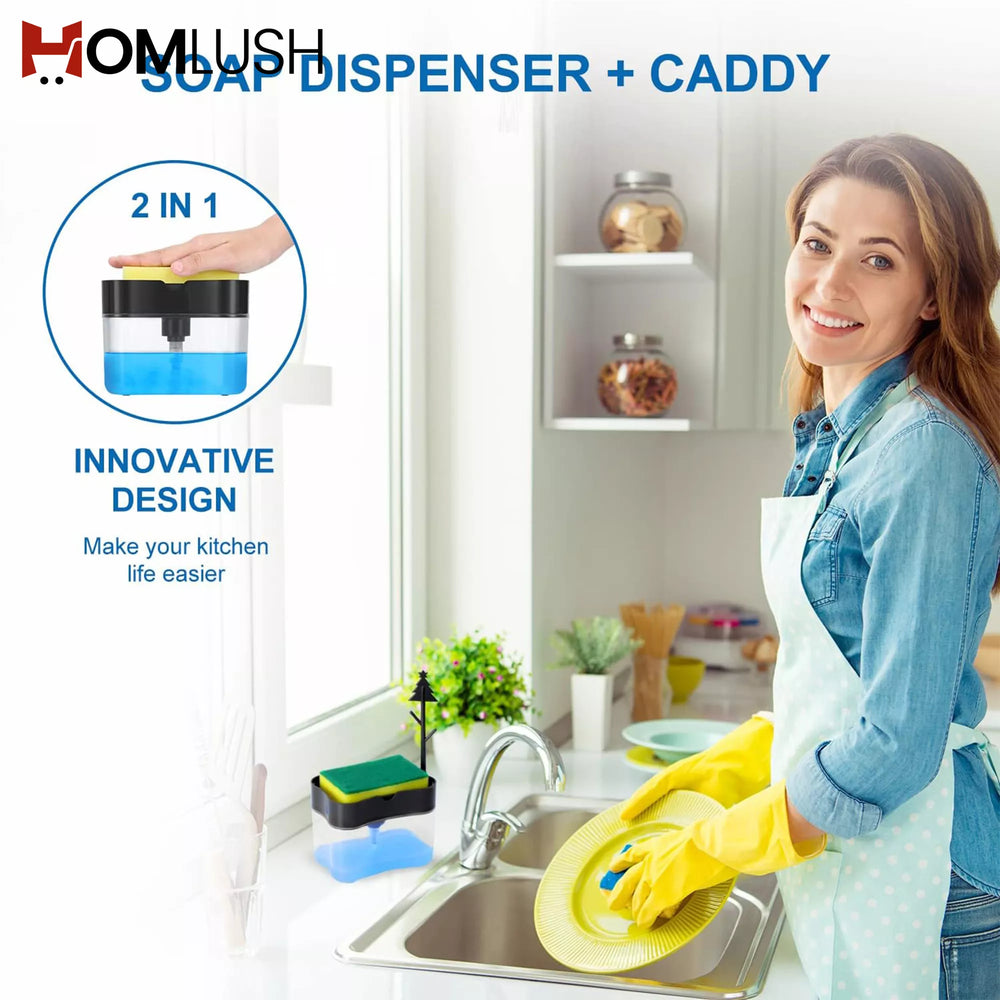 2 in 1 Dish Soap Pump Dispenser with Sponge Holder