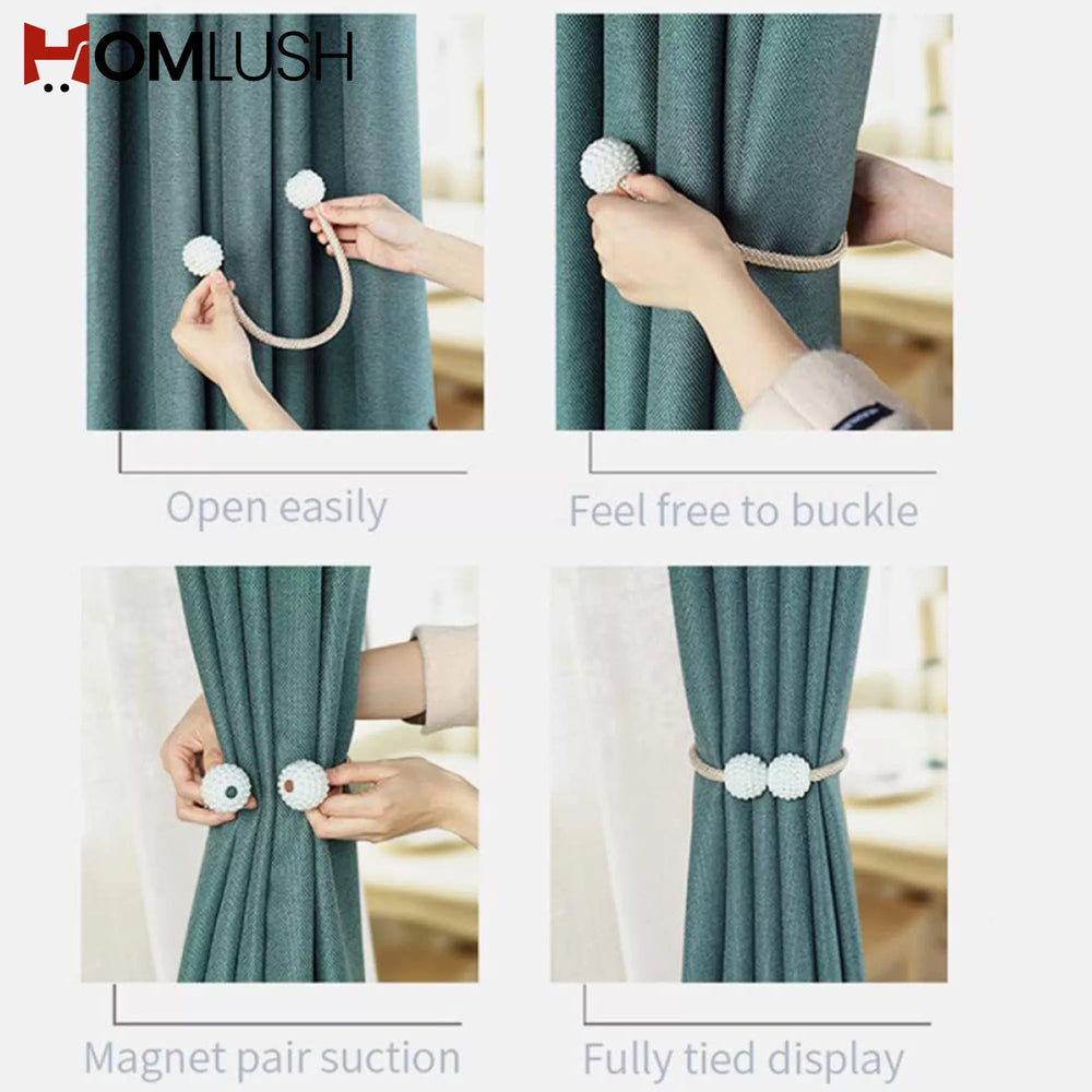 Magnetic Curtain Holder Pair with Pearl Tiebacks