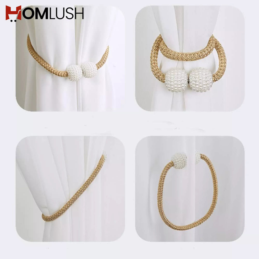 Magnetic Curtain Holder Pair with Pearl Tiebacks