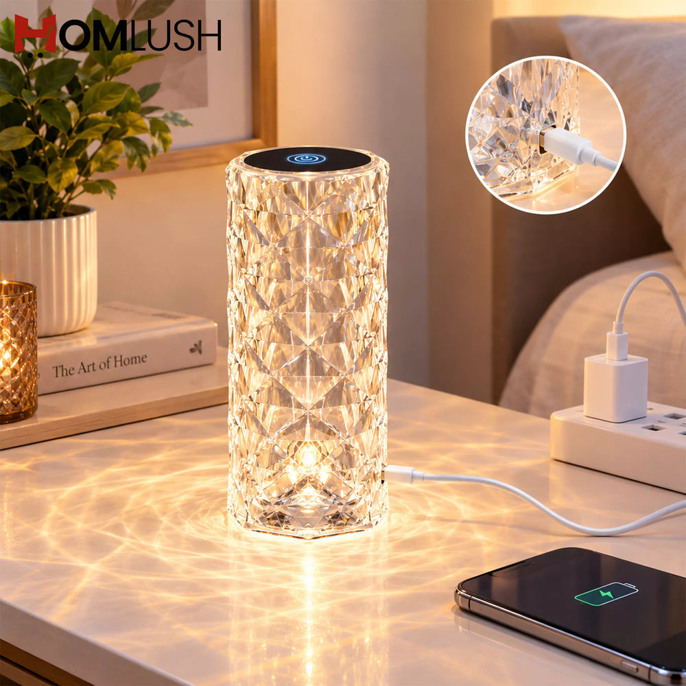 Rechargeable crystal table lamp for bedroom and living room