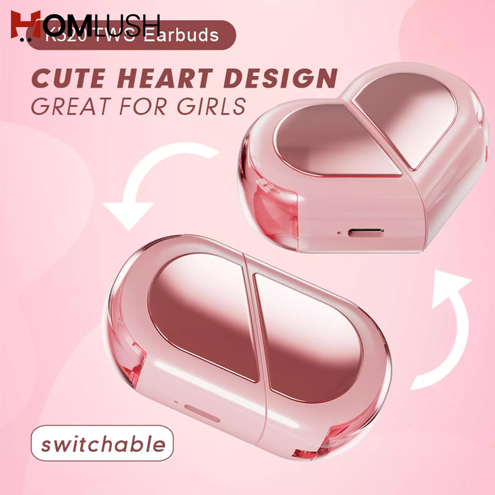 heart design earphones with charging case