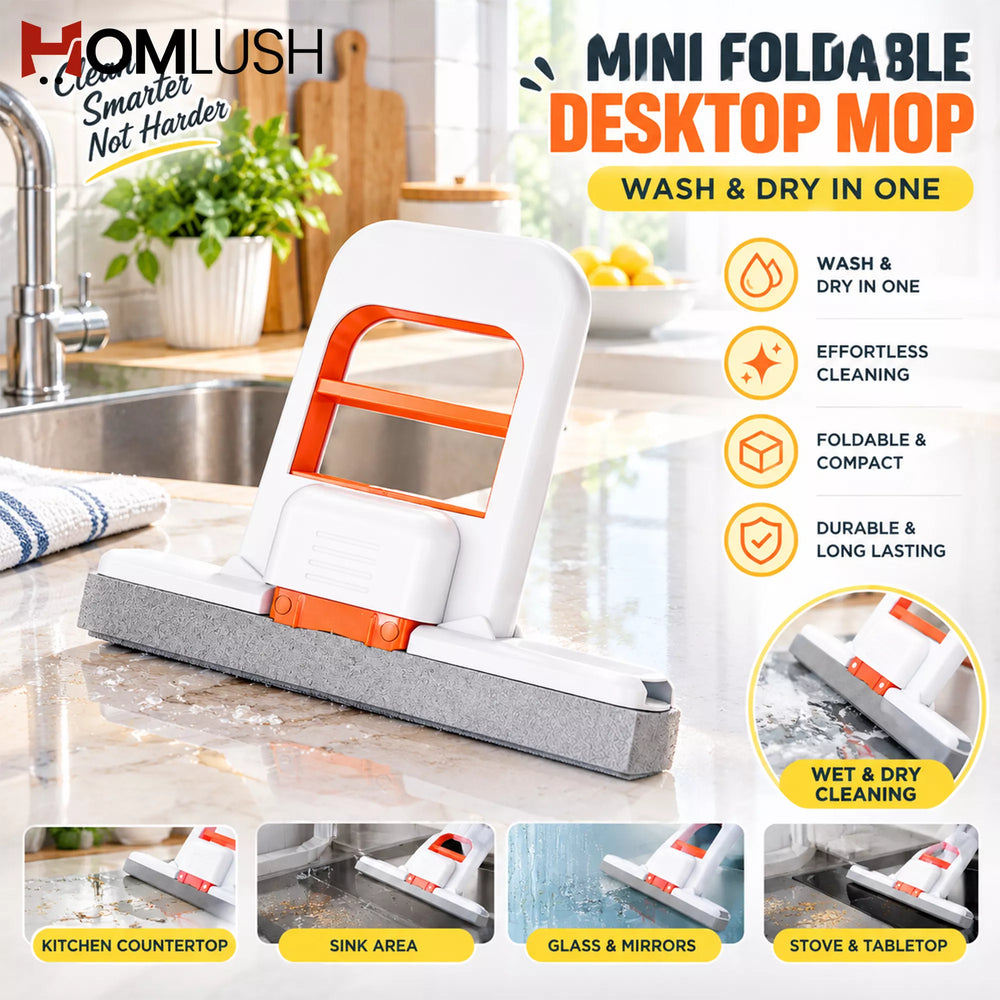 Compact Desktop Cleaning Mop – Mini Self-Squeeze Sponge Mop