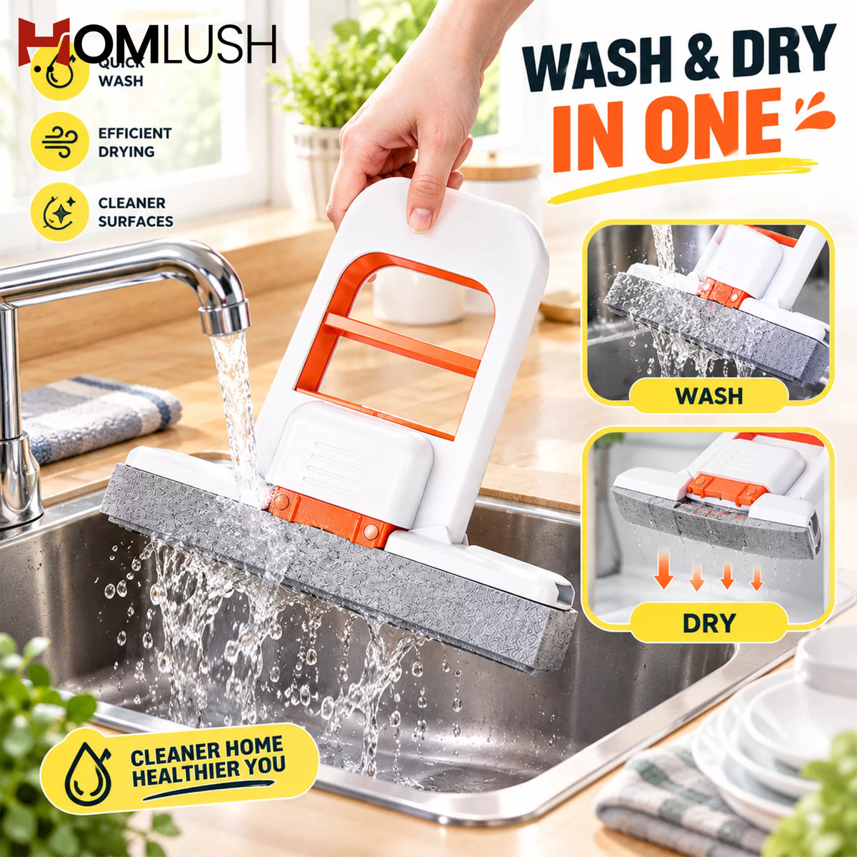 HOMLUSH Mini Foldable Desktop Mop for washing and drying in one