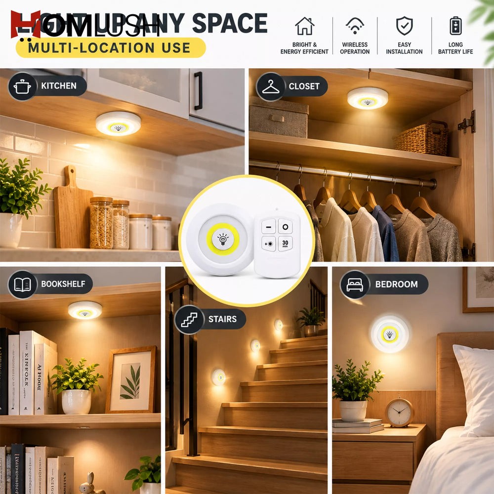 HOMLUSH Wireless LED Puck Lights for kitchen, closet, bookshelf, stairs and bedroom