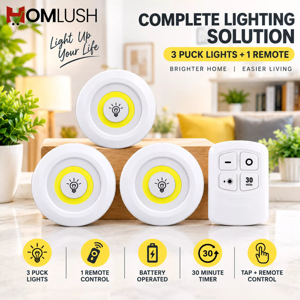 HOMLUSH Wireless LED Puck Light Set with three lights and remote control