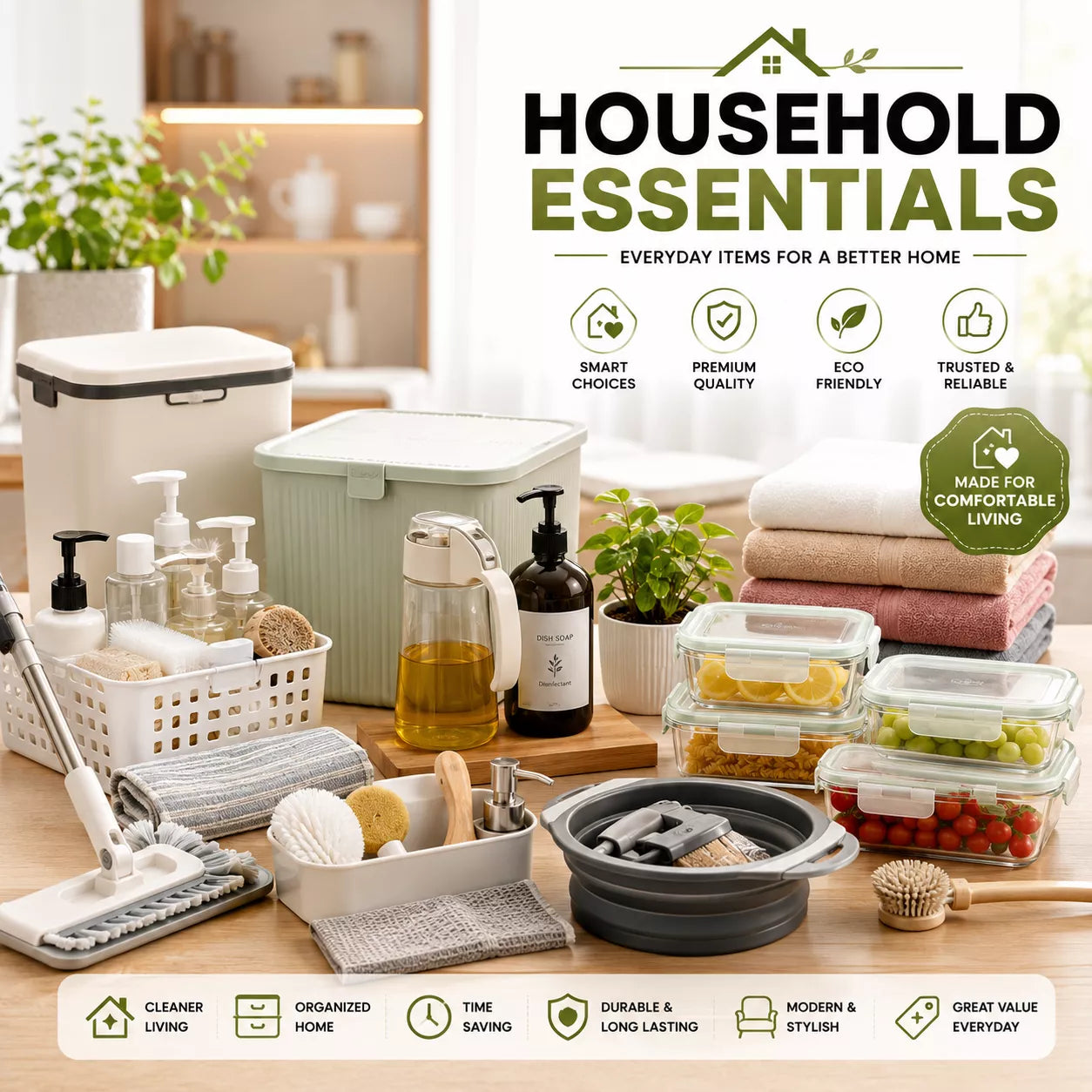 Premium household essentials, cleaning tools, storage solutions, and home utility products for everyday living