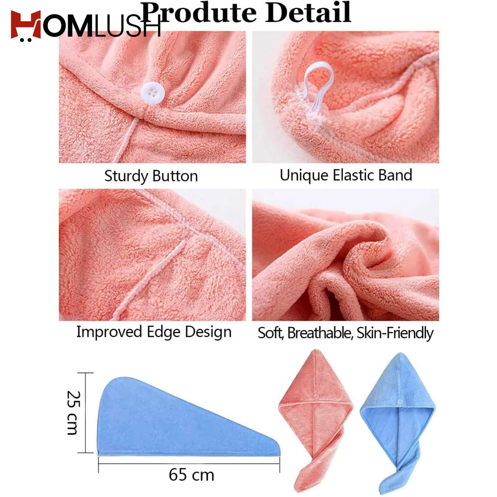 Hair Drying Towel Wrap with Button